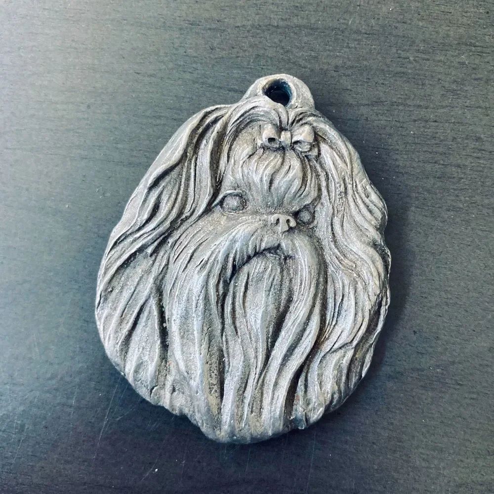 Vintage Shih Tzu Dog Silver Pewter Metal Necklace Pendant